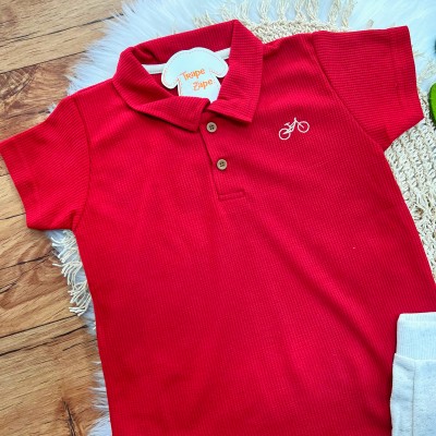 Conj. Camiseta Bicicleta e Bermuda Waves - Vermelho